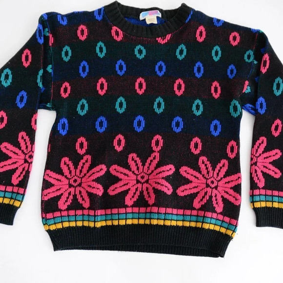 Vintage Jaymie Rose Black with Multi-Colour Floral Design Sweater - Picture 7 of 12